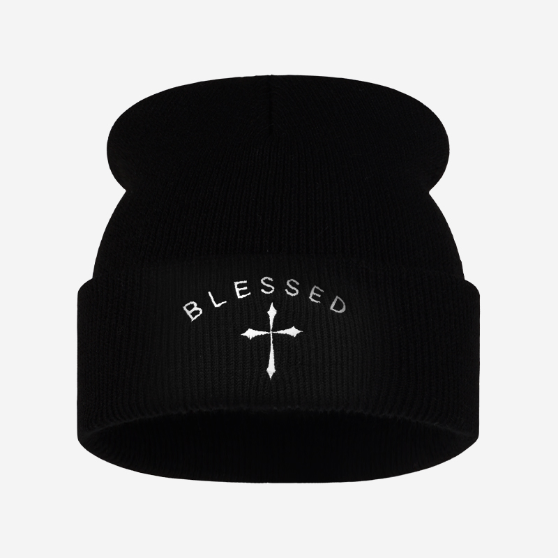Beanie Cuffed Knit - Gorro de Malha com Cruz Bordada,