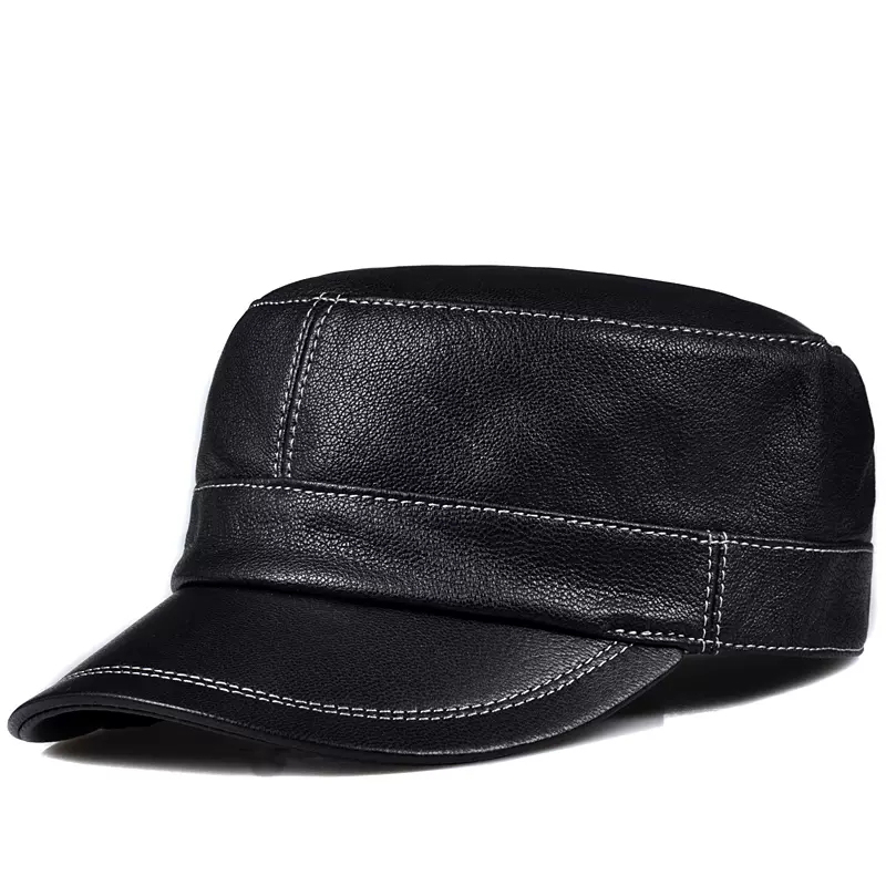 Baseball Cap Structured - Trendy Lambskin Couro Flat Top Hat