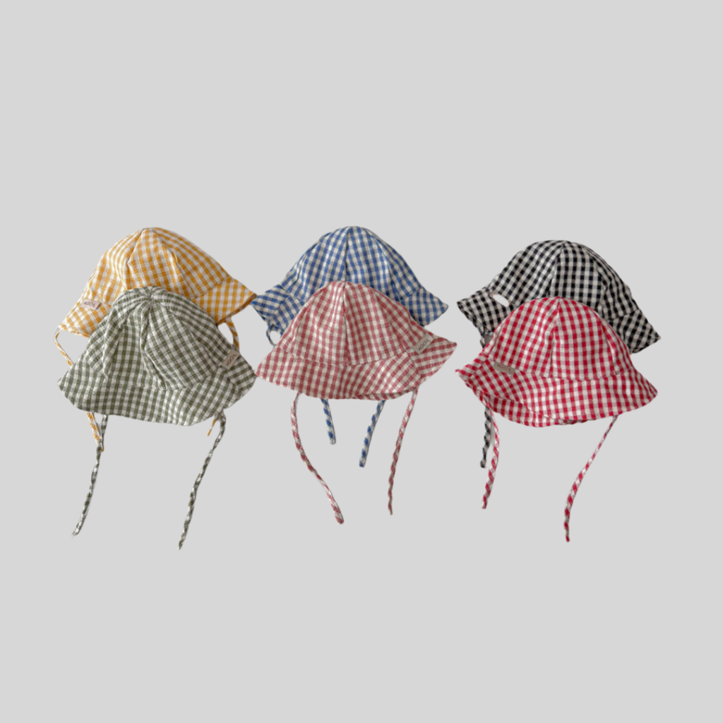 Sun Hat Wide Brim - Ins estilo xadrez bebê balde chapéu
